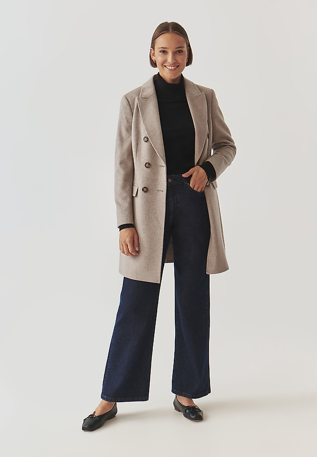 LADIES' FABRIC DOUBLE-BREASTED COAT - TELMA LADIES' FABRIC DOUBLE-BREASTED COAT - TELMA BEŻOWY 1
