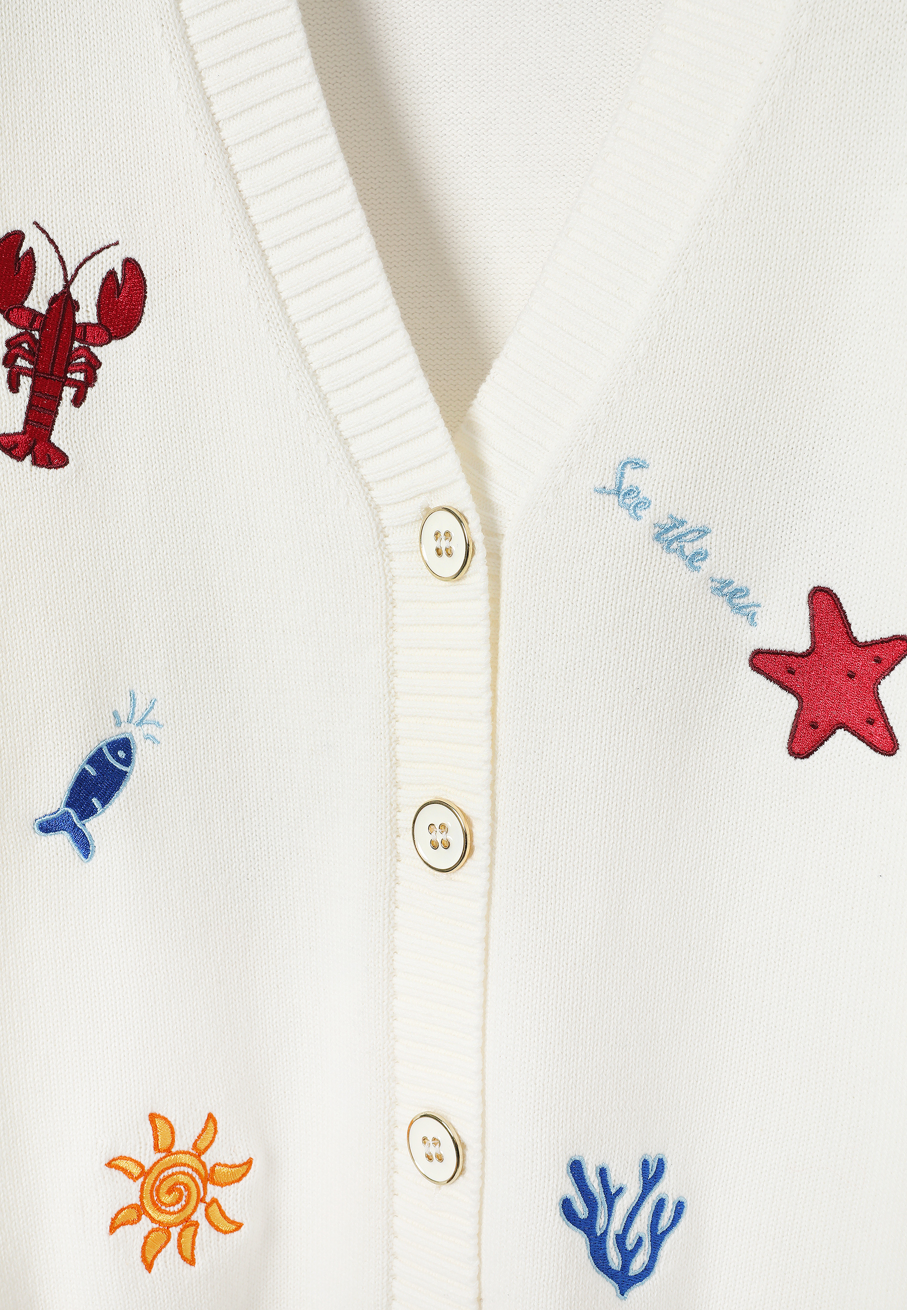 HAFTOWANY KARDIGAN Z BAWEŁNY - TEDA ECRU 2