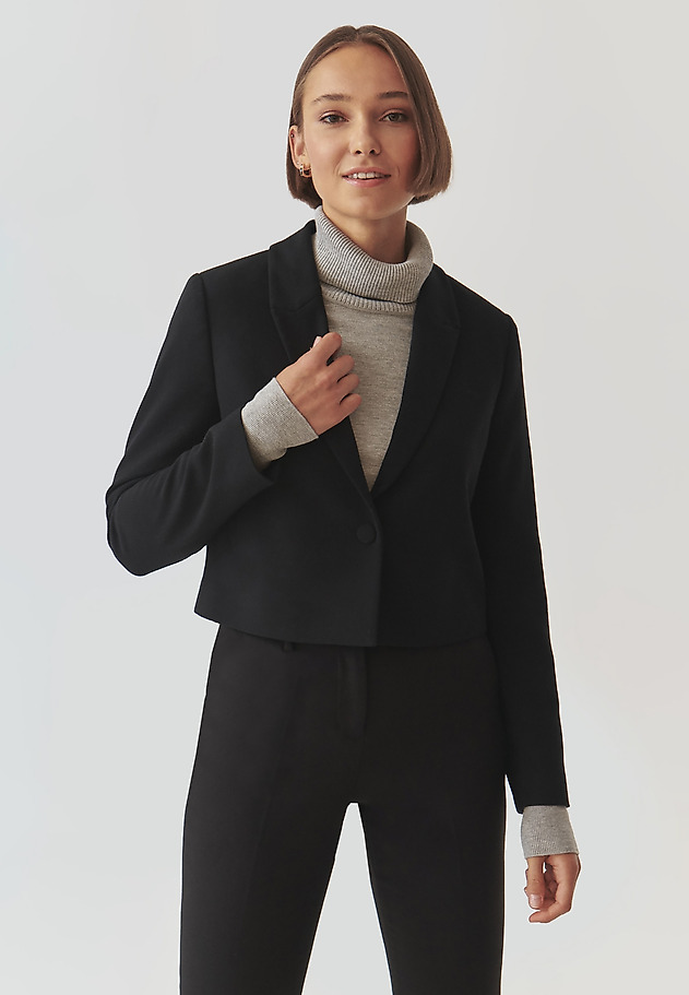 SHORT FABRIC BLAZER WITH MODERN CUT - RENETA 1 SHORT FABRIC BLAZER WITH MODERN CUT - RENETA 1 CZARNY 1