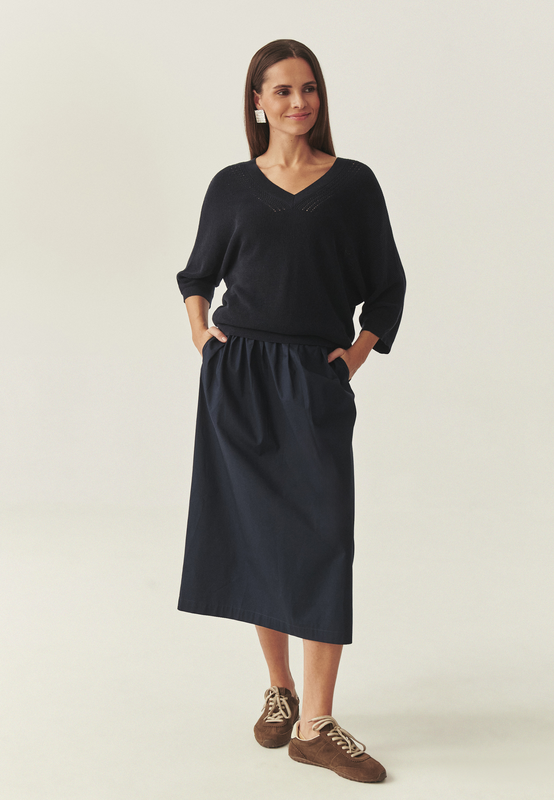 BAWEŁNIANA SPÓDNICA MIDI - MORA GRANATOWY 2