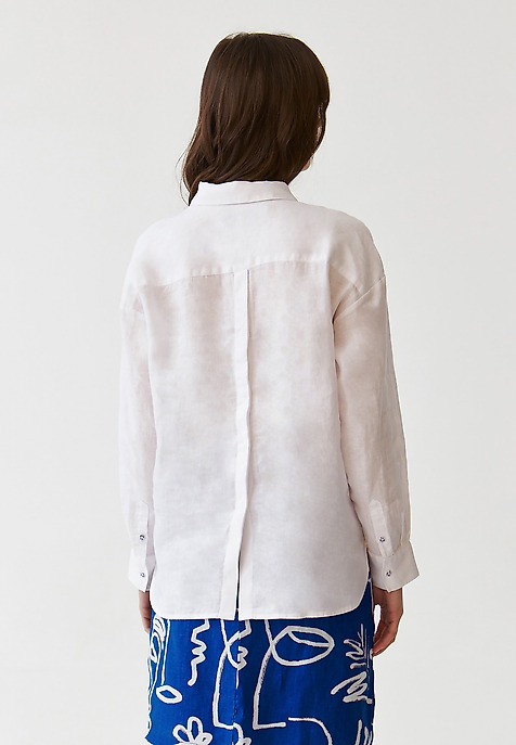 LONG-SLEEVED LINEN LADIES’ SHIRT  - LAWENDA 2 WHITE 2