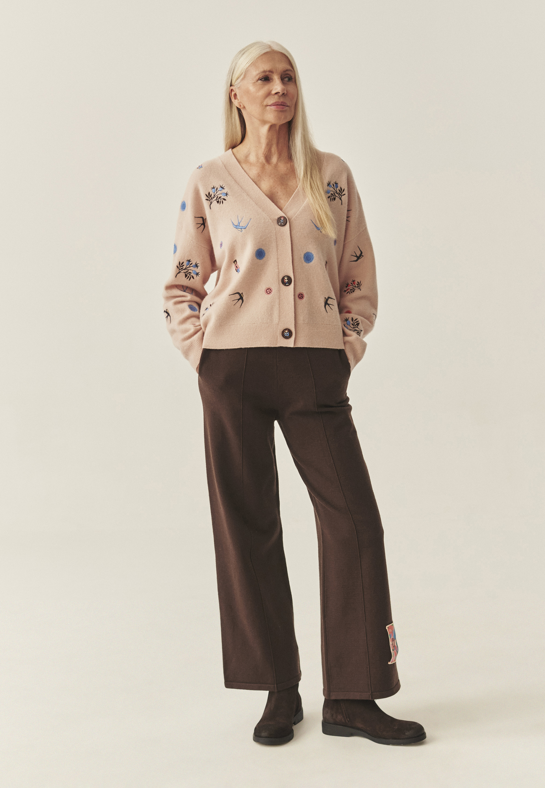 CASUALOWE SPODNIE Z SZEROKĄ NOGAWKĄ - FARNO BRĄZOWY 2