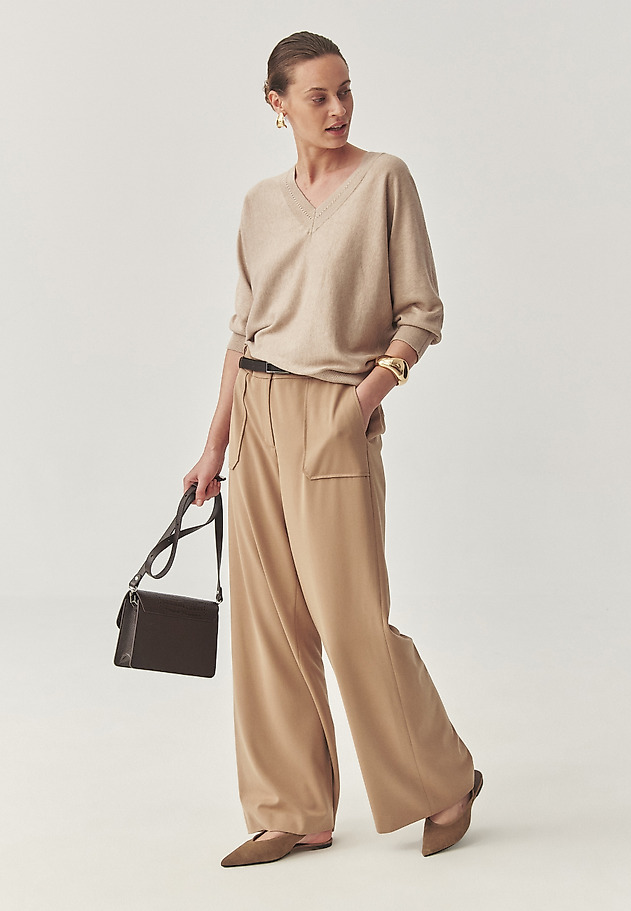 WOVEN TROUSERS WITH A BELT AND WIDE LEGS - FEDORA WOVEN TROUSERS WITH A BELT AND WIDE LEGS - FEDORA BEIGE 2