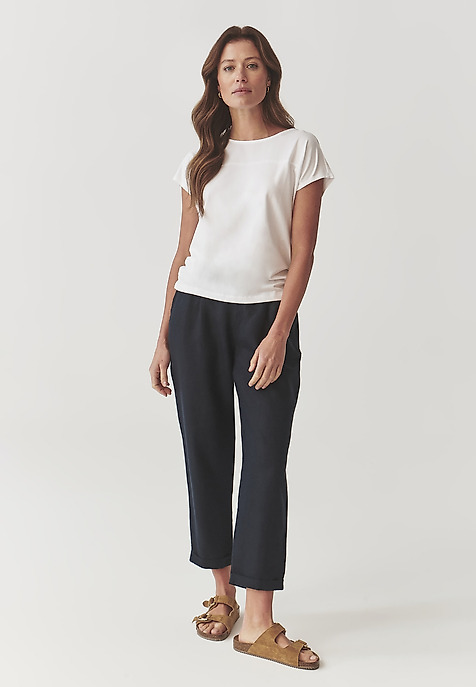 LADIES’ BREATHABLE LINEN TROUSERS WITH ROLLED-UP CUFFS  - MIRIA 1 NAVY BLUE 2