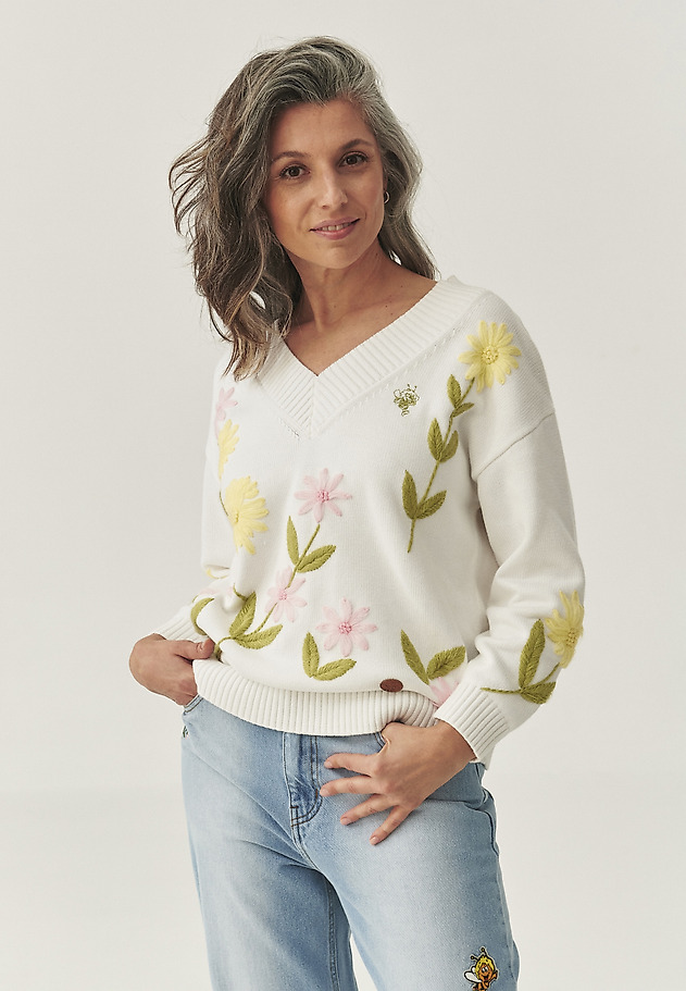 WZORZYSTY SWETER Z HAFTEM — MAYOLA WZORZYSTY SWETER Z HAFTEM — MAYOLA ECRU 2