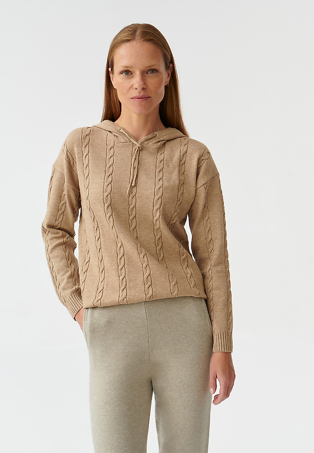 SWETER DAMSKI Z KAPTUREM PILOWO SWETER DAMSKI Z KAPTUREM PILOWO BEŻOWY 1