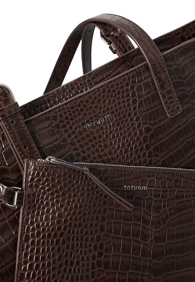SKÓRZANA TORBA SHOPPER Z KOSMETYCZKĄ - MAHOGANY SKÓRZANA TORBA SHOPPER Z KOSMETYCZKĄ - MAHOGANY BRĄZOWY 5