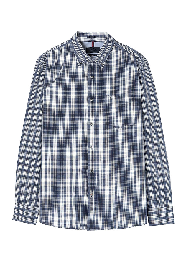 MEN'S CHECKERED COTTON LONG SLEEVE SHIRT - CHARLES 8 CLASSIC MEN'S CHECKERED COTTON LONG SLEEVE SHIRT - CHARLES 8 CLASSIC NAVY BLUE 6