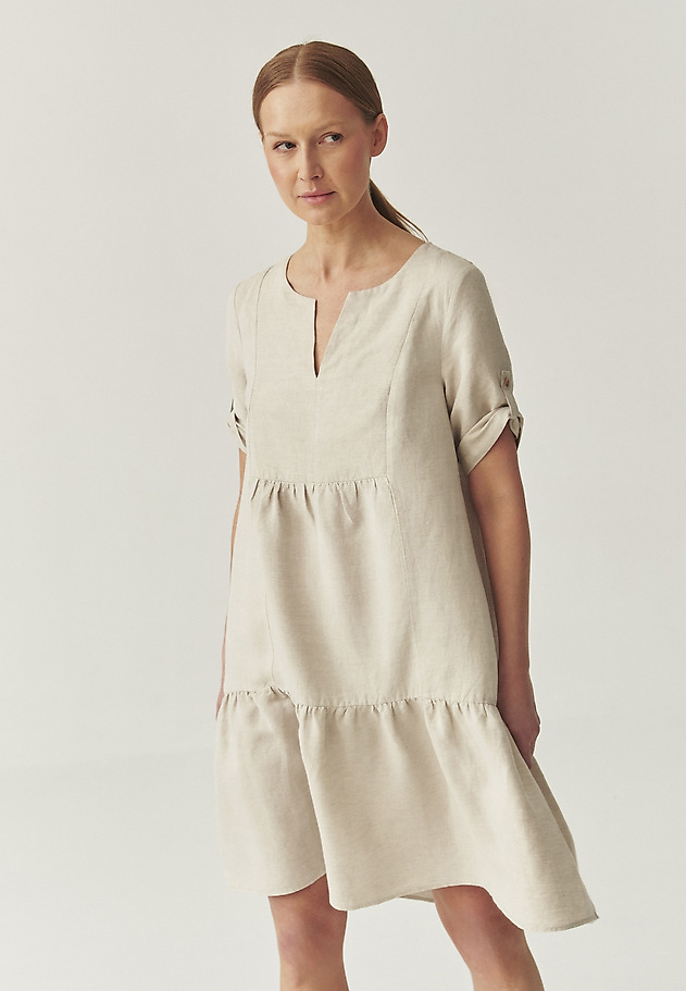 FLARED LINEN DRESS - NATURO FLARED LINEN DRESS - NATURO BEŻOWY 2