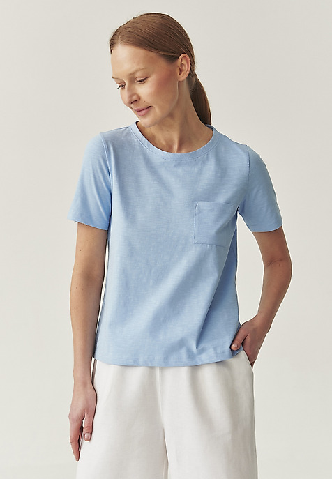 TRICOU DIN BUMBAC CU BUZUNAR - DELQI ALBASTRU 2