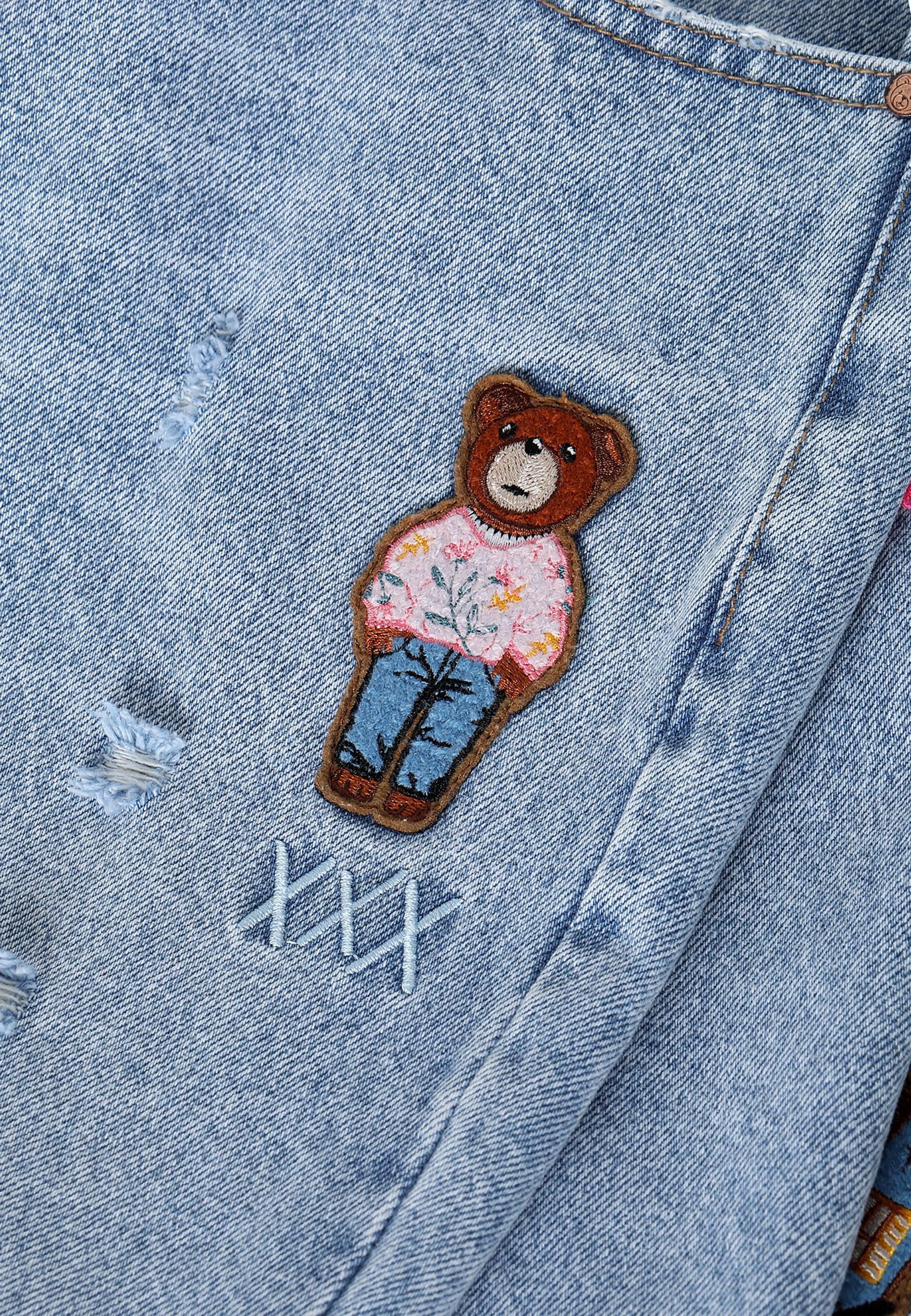 SPODNIE DAMSKIE DENIMOWE Z NASZYWKAMI I HAFTAMI MISKO