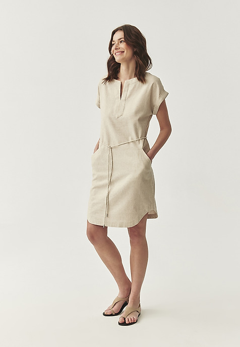 SHORT DRESS WITH LINEN - SAMANTIKA BEIGE 2