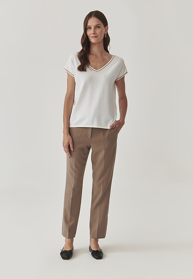 LADIES’ BLOUSE WITH A CONTRASTING RIBBING - SORA LADIES’ BLOUSE WITH A CONTRASTING RIBBING - SORA ECRU 2