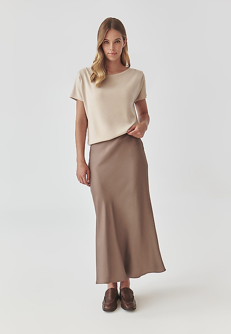 LONG LADIES’ SATIN SKIRT - SATINOLA 1 BEIGE 2