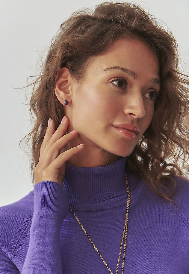 BALL-SHAPED EARRINGS WITH NATURAL AMETHYST- DOTA BALL-SHAPED EARRINGS WITH NATURAL AMETHYST- DOTA PURPLE 1