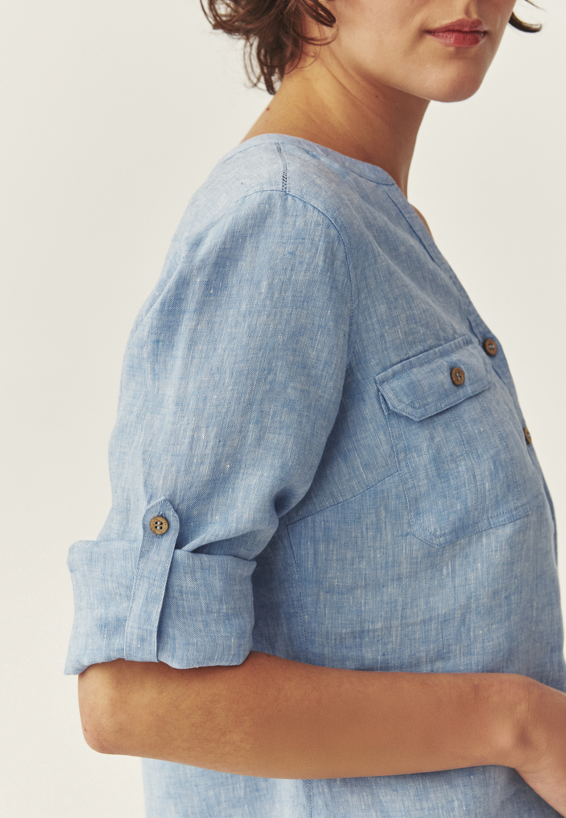 CĂMAȘĂ DIN IN, CU BUZUNARE - JUSTYNA 2 ALBASTRU 2