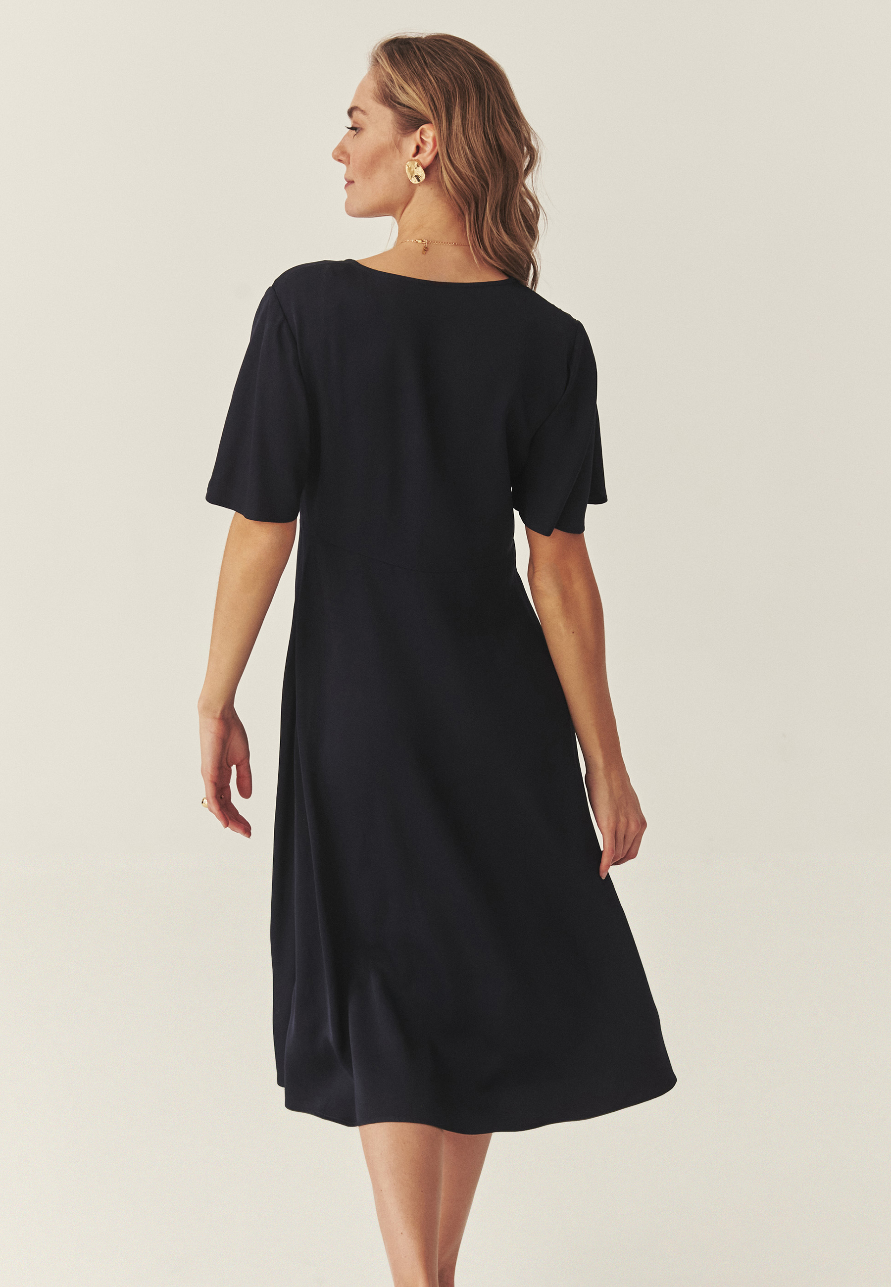 SATIN MIDI DRESS - FLORITA NAVY BLUE 2