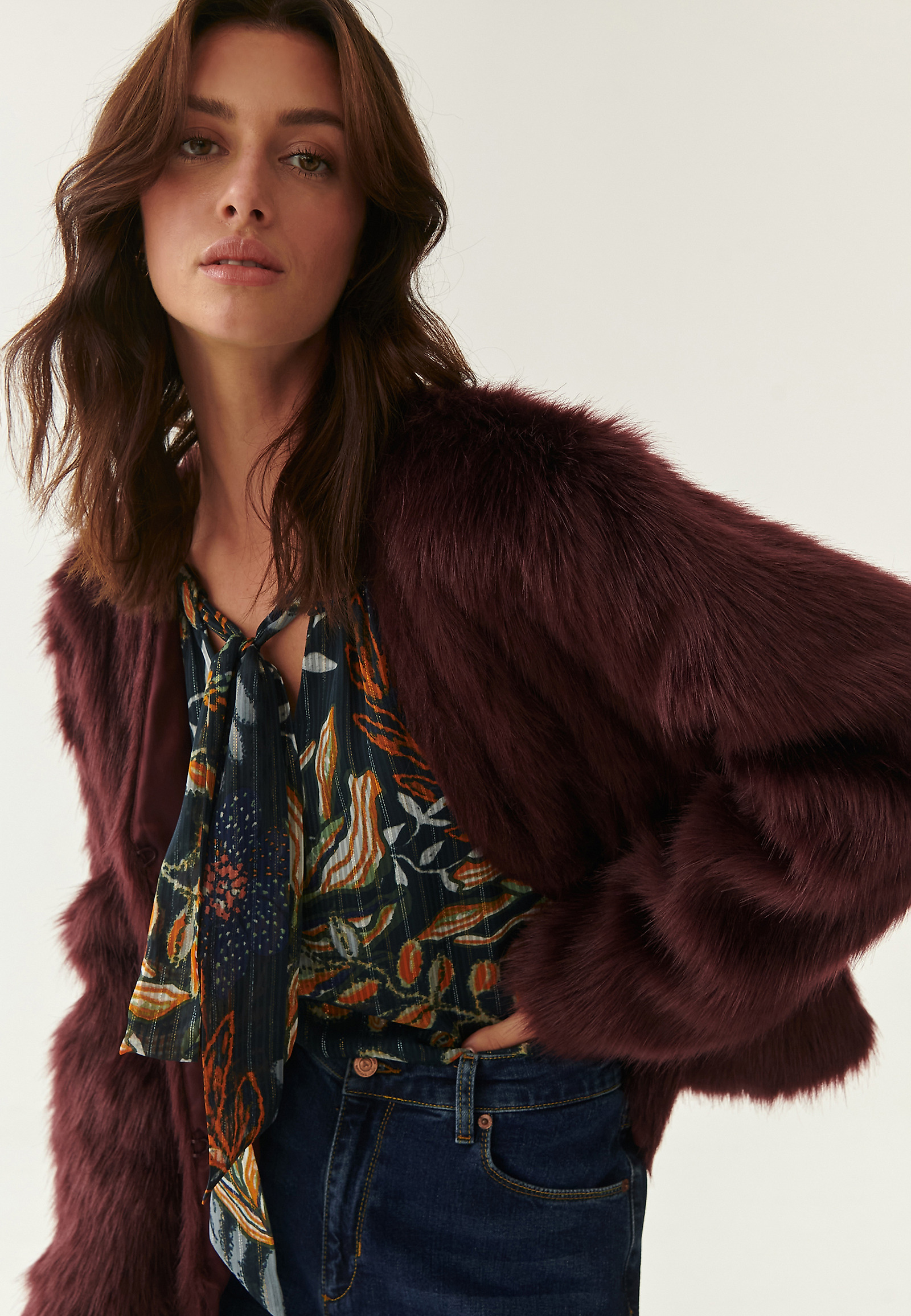 LADIES' FAUX FUR JACKET FURLI LADIES' FAUX FUR JACKET FURLI RED 82996