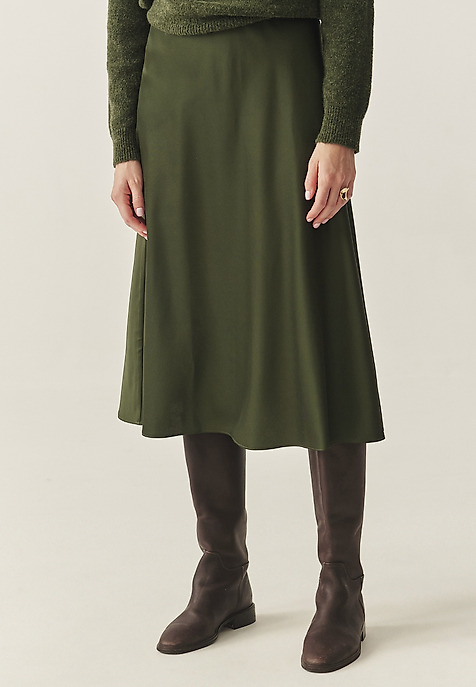 SATIN MIDI SKIRT - SATINI 7 GREEN 2