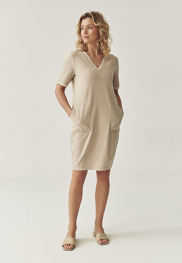 COTTON DRESS WITH A ‘BARREL’ CUT - RALIJA COTTON DRESS WITH A ‘BARREL’ CUT - RALIJA BEŻOWY 1