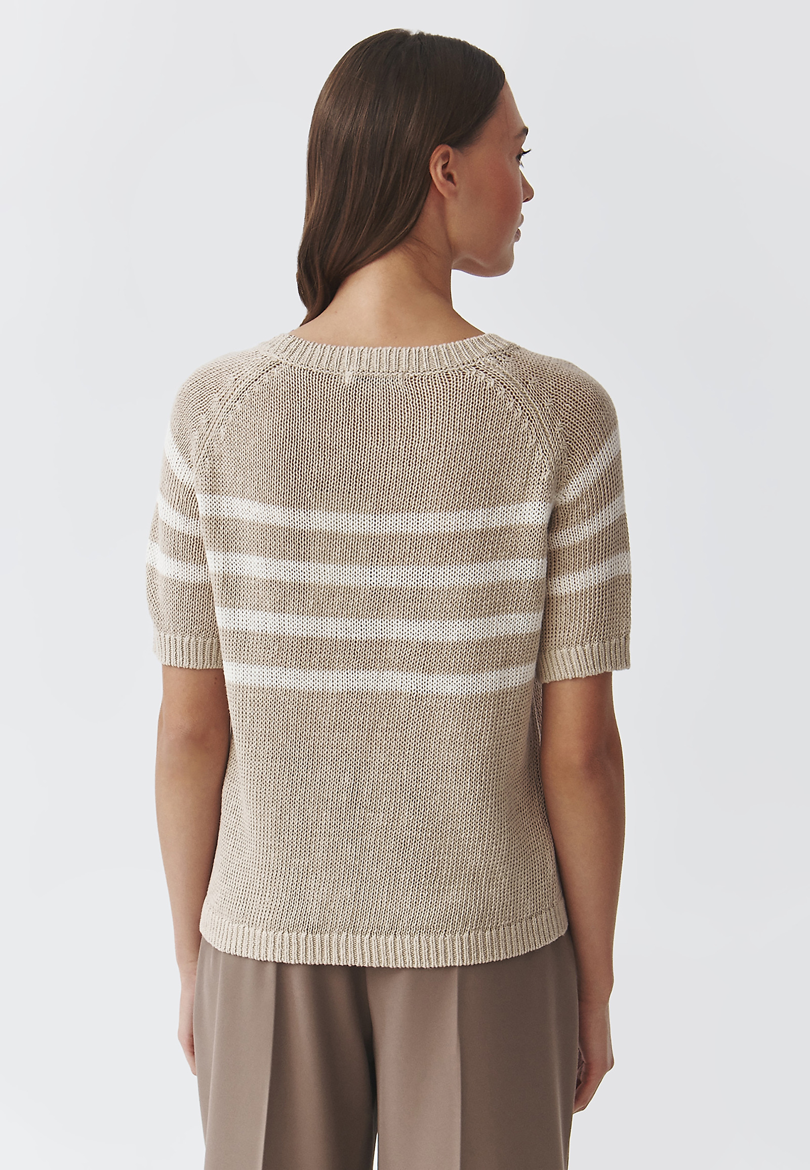 LADIES' LINEN CROSS-STRIPED JUMPER — ELEA LADIES' LINEN CROSS-STRIPED JUMPER — ELEA BEIGE 104960