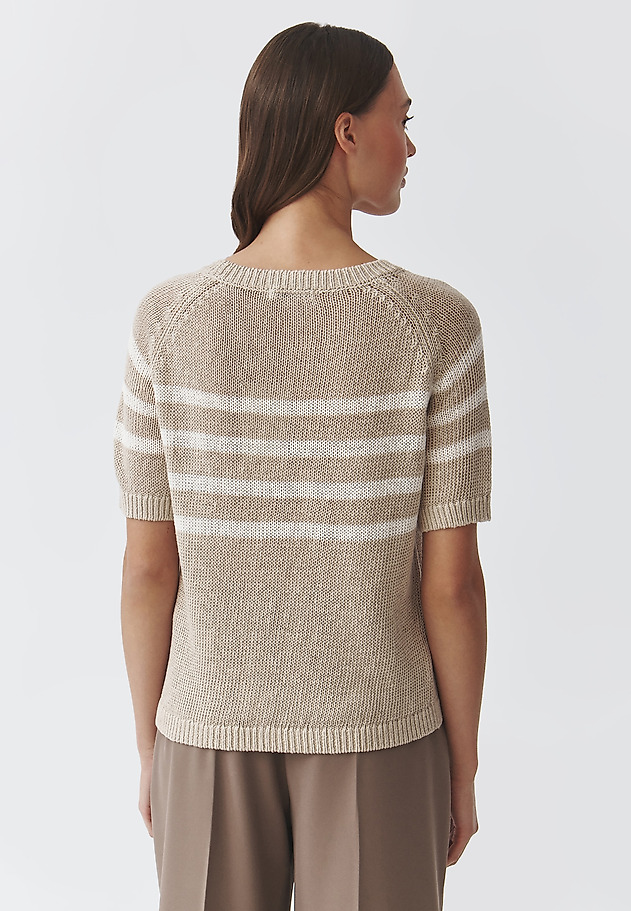 LADIES' LINEN CROSS-STRIPED JUMPER — ELEA LADIES' LINEN CROSS-STRIPED JUMPER — ELEA BEŻOWY 3
