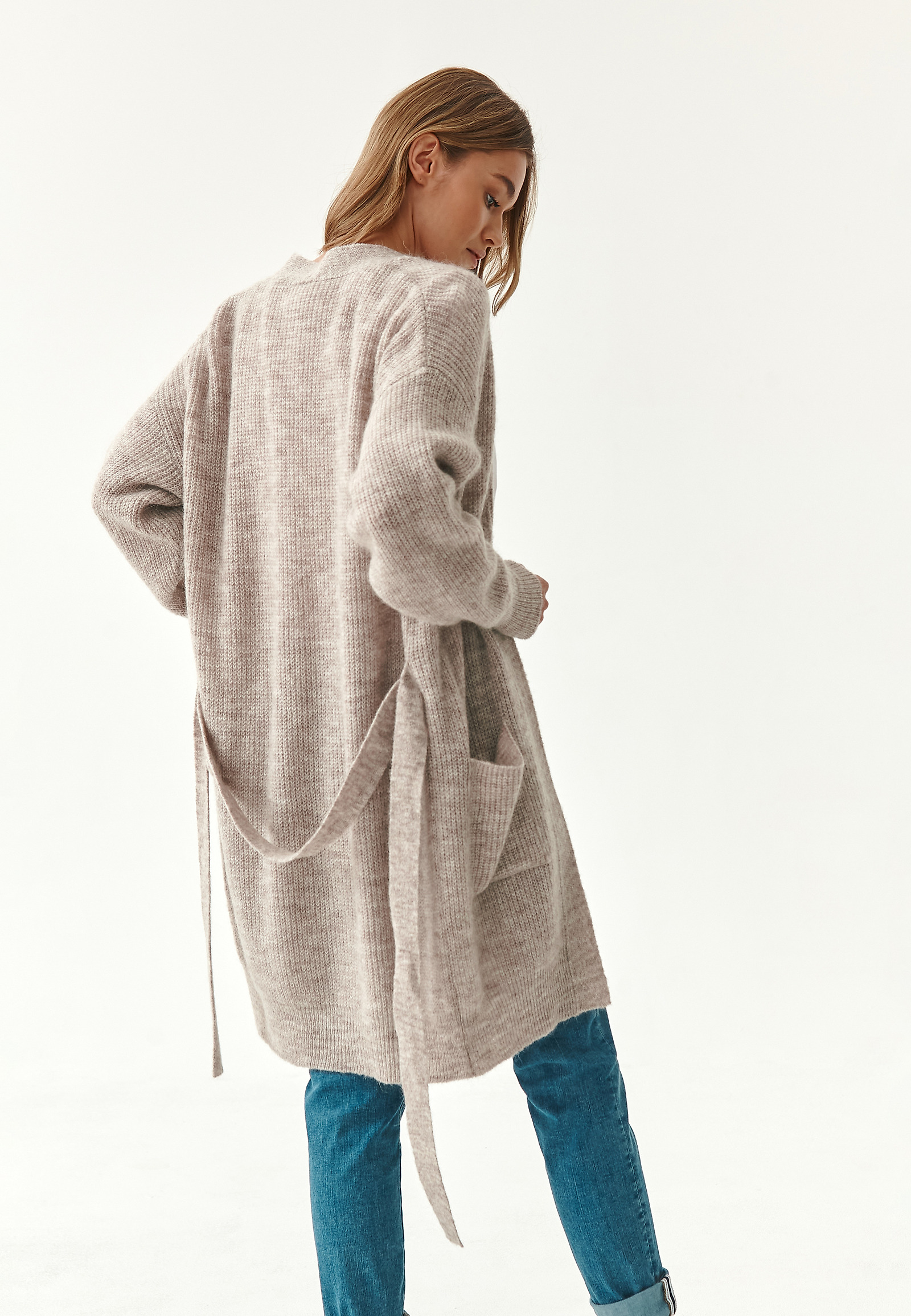 LADIES' CARDIGAN WITH A TIE AT THE WAIST KALINA LADIES' CARDIGAN WITH A TIE AT THE WAIST KALINA BEIGE 80574