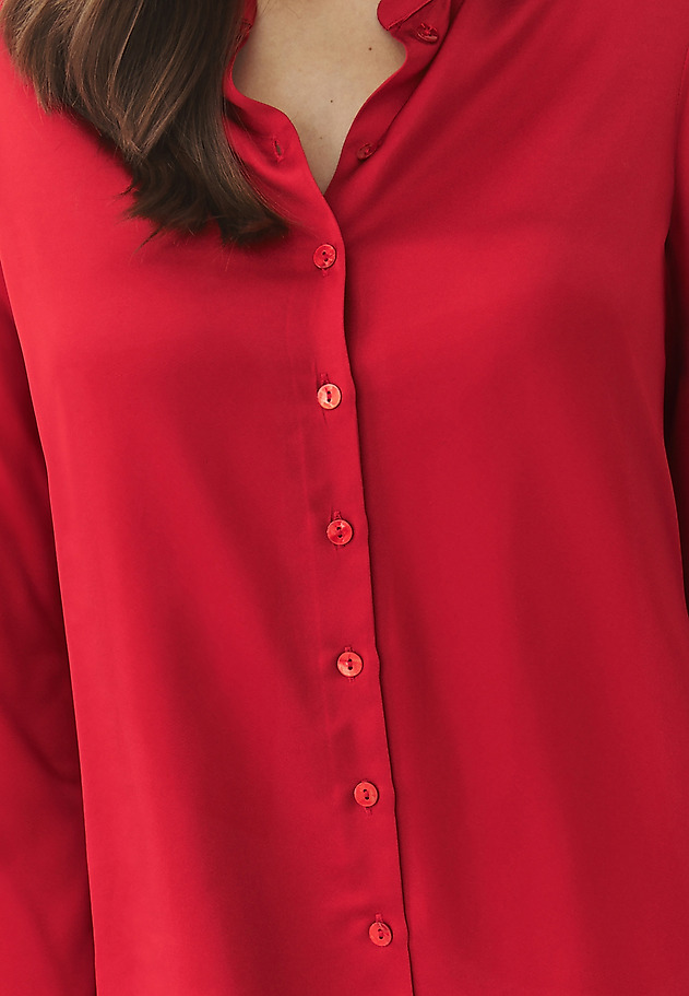 LADIES' FABRIC SHIRT WITH STAND-UP COLLAR AND SATIN TRIM — STENDI LADIES' FABRIC SHIRT WITH STAND-UP COLLAR AND SATIN TRIM — STENDI CZERWONY 5
