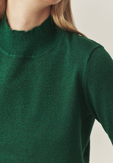 LADIES' JUMPER WITH TURTLENECK AND SHINY YARN — LU 2 GREEN 2