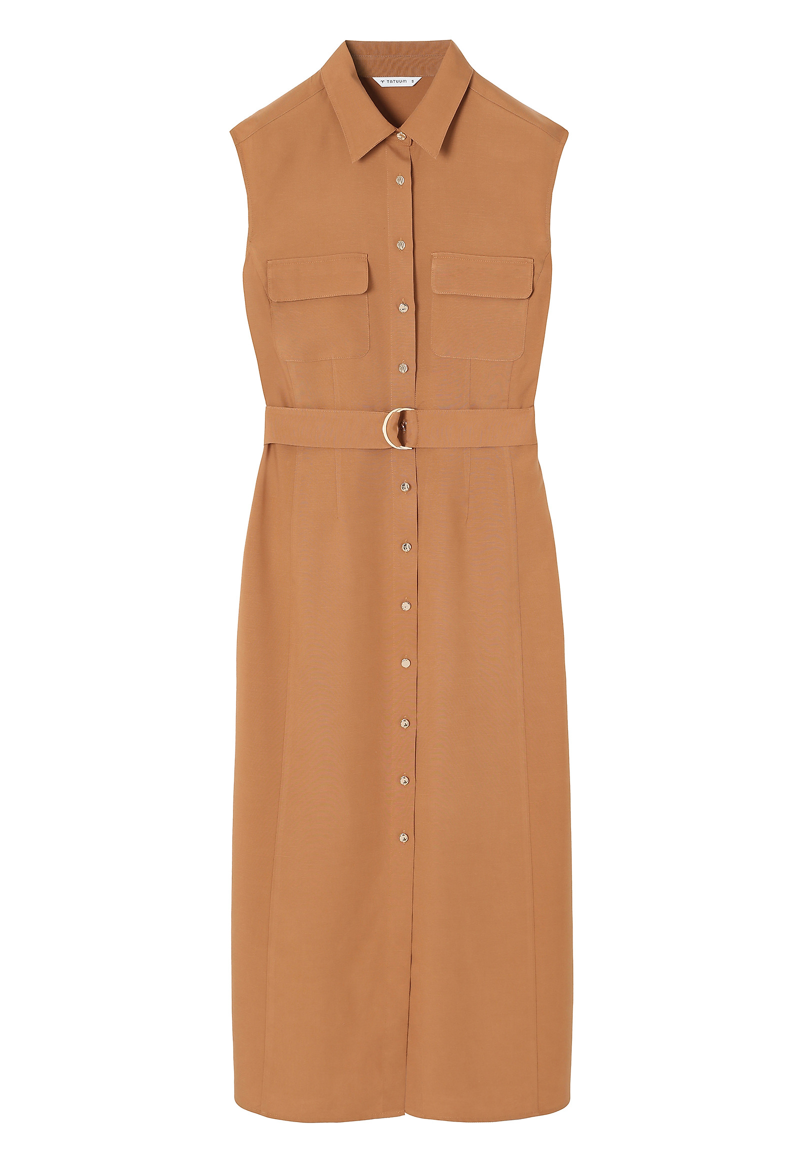 CAMEL-COLOURED LINEN SHIRT DRESS - MOKKA color BROWN CAMEL-COLOURED LINEN SHIRT DRESS - MOKKA color BROWN