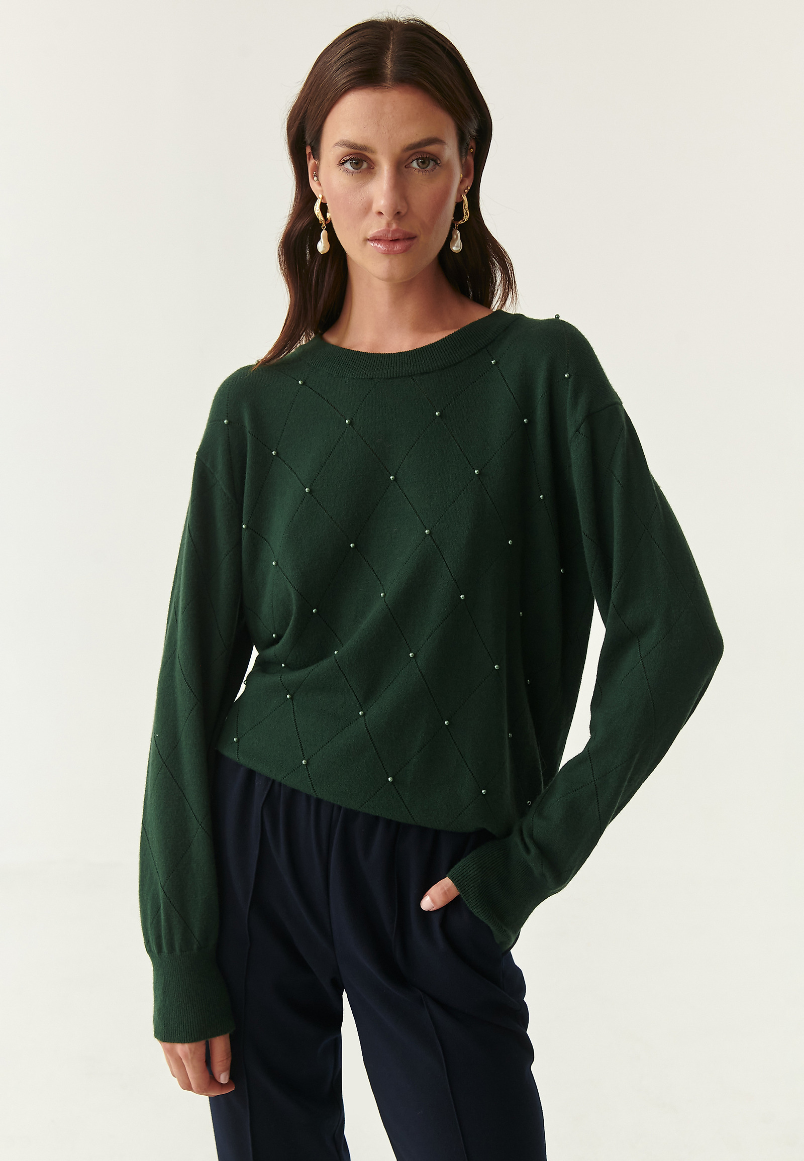 LADIES' LIGHTWEIGHT SWEATER WITH PEARLS AZJAKI LADIES' LIGHTWEIGHT SWEATER WITH PEARLS AZJAKI GREEN 83241