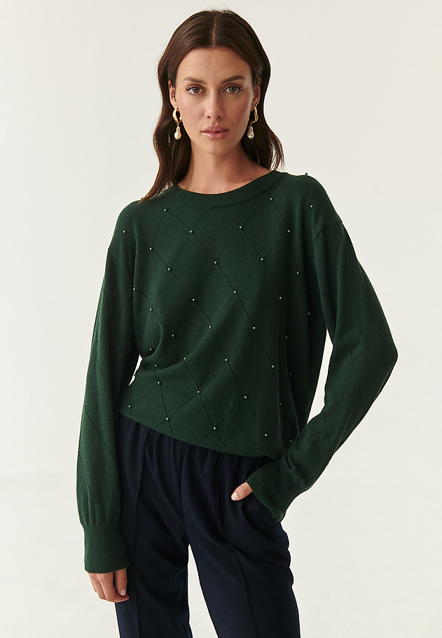 LADIES' LIGHTWEIGHT SWEATER WITH PEARLS AZJAKI LADIES' LIGHTWEIGHT SWEATER WITH PEARLS AZJAKI GREEN 1