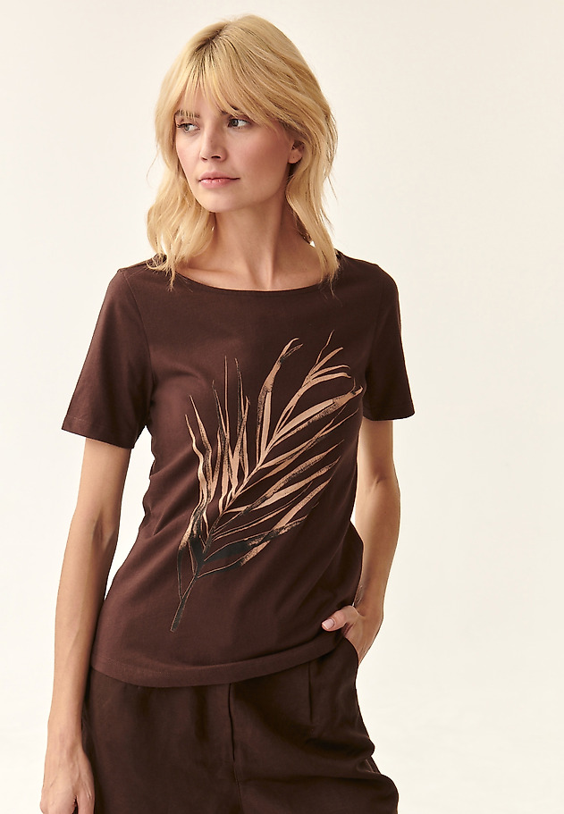 T-SHIRT DAMSKI Z BAWEŁNY MIKAJANA 2 T-SHIRT DAMSKI Z BAWEŁNY MIKAJANA 2 BRĄZOWY 1