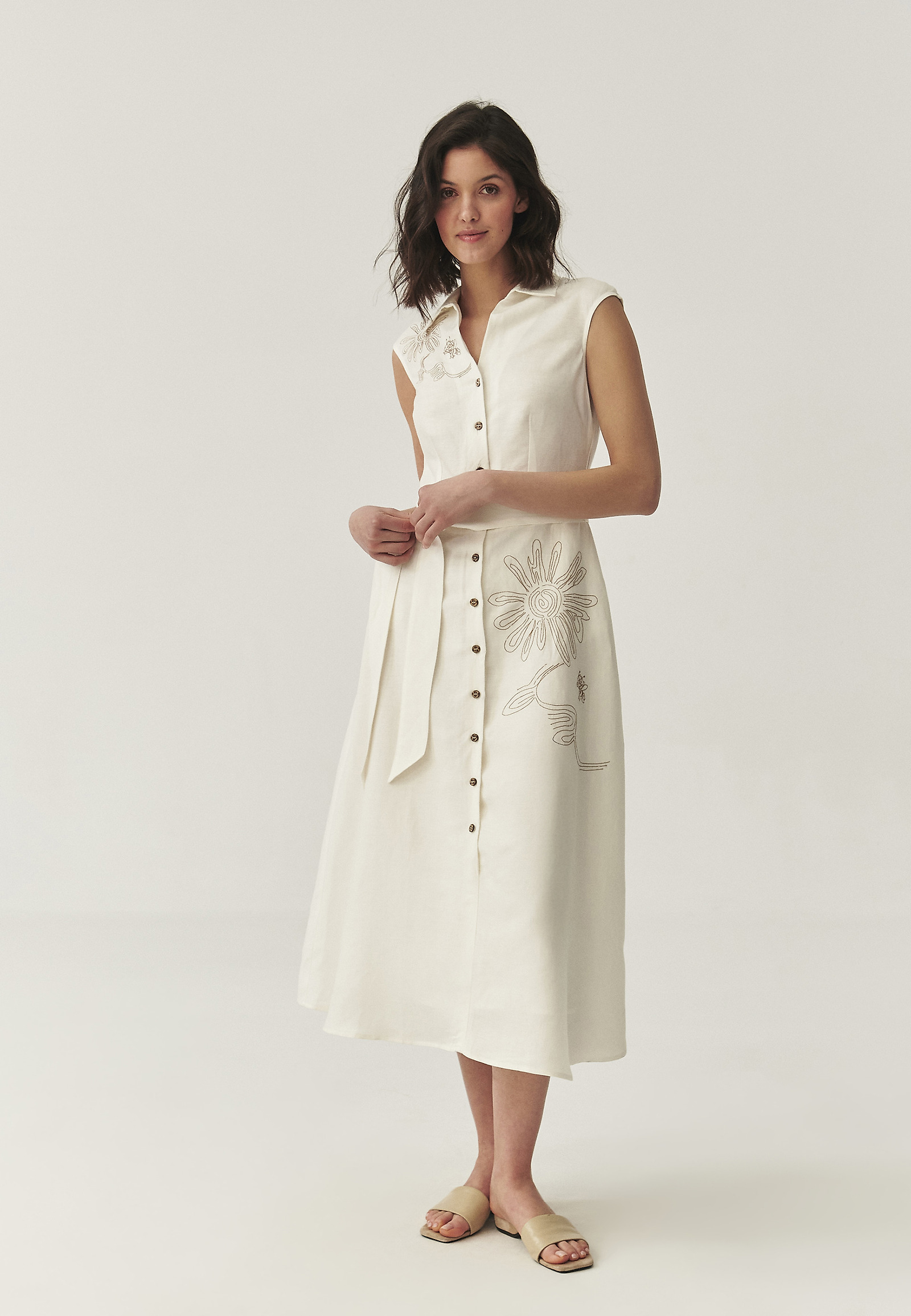 MIDI SCHMISSERIE DRESS IN LINEN AND VISCOSE - RONNA MIDI SCHMISSERIE DRESS IN LINEN AND VISCOSE - RONNA ECRU 110699