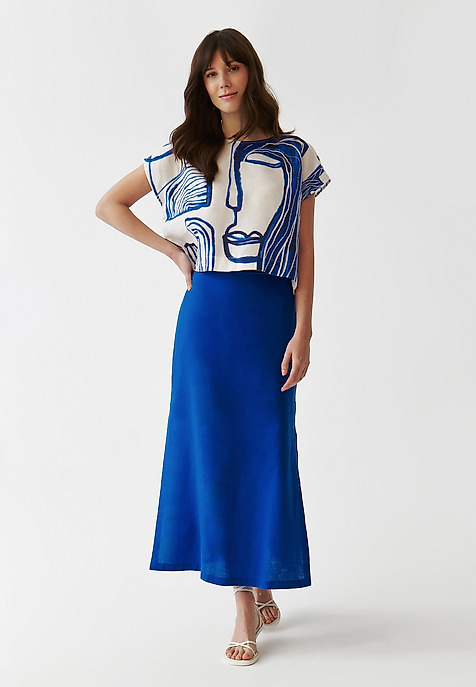 LADIES’ BREATHABLE MIDI SKIRT WITH SLITS ON THE SIDES - SENO BLUE 2
