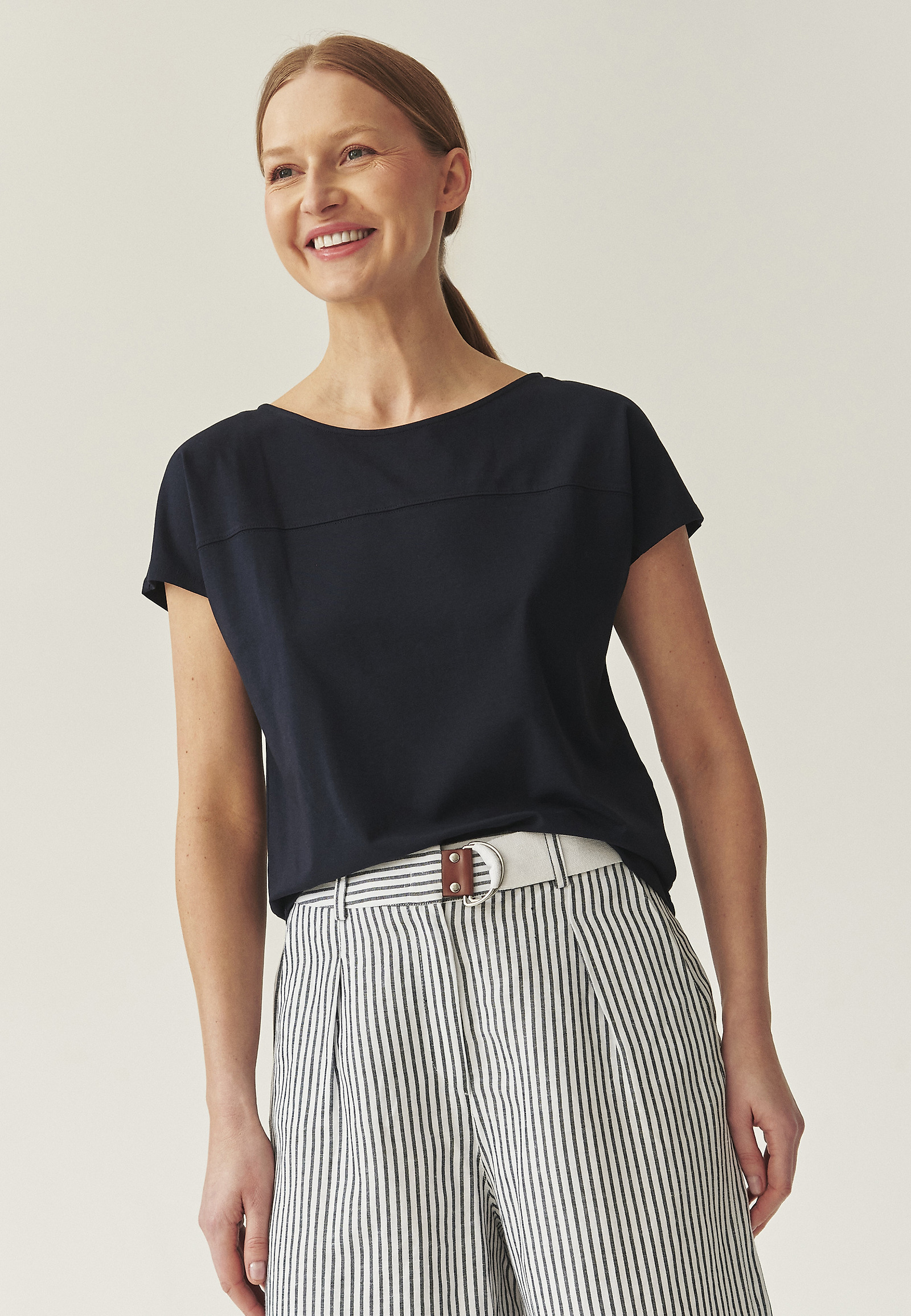 CASUAL BLOUSE IN COTTON-MODAL - MANDINI CASUAL BLOUSE IN COTTON-MODAL - MANDINI NAVY BLUE 111217