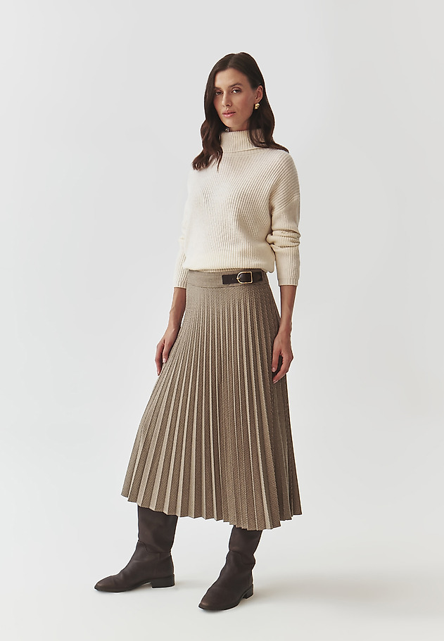 FABRIC PLEATED DOGTOOTH MIDI SKIRT — ANTALIKI FABRIC PLEATED DOGTOOTH MIDI SKIRT — ANTALIKI BEŻOWY 1