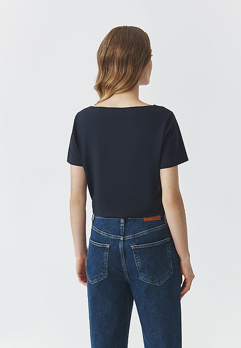 COTTON BLOUSE WITH SEAMLESS TRIM — MIKAJA NAVY BLUE 2