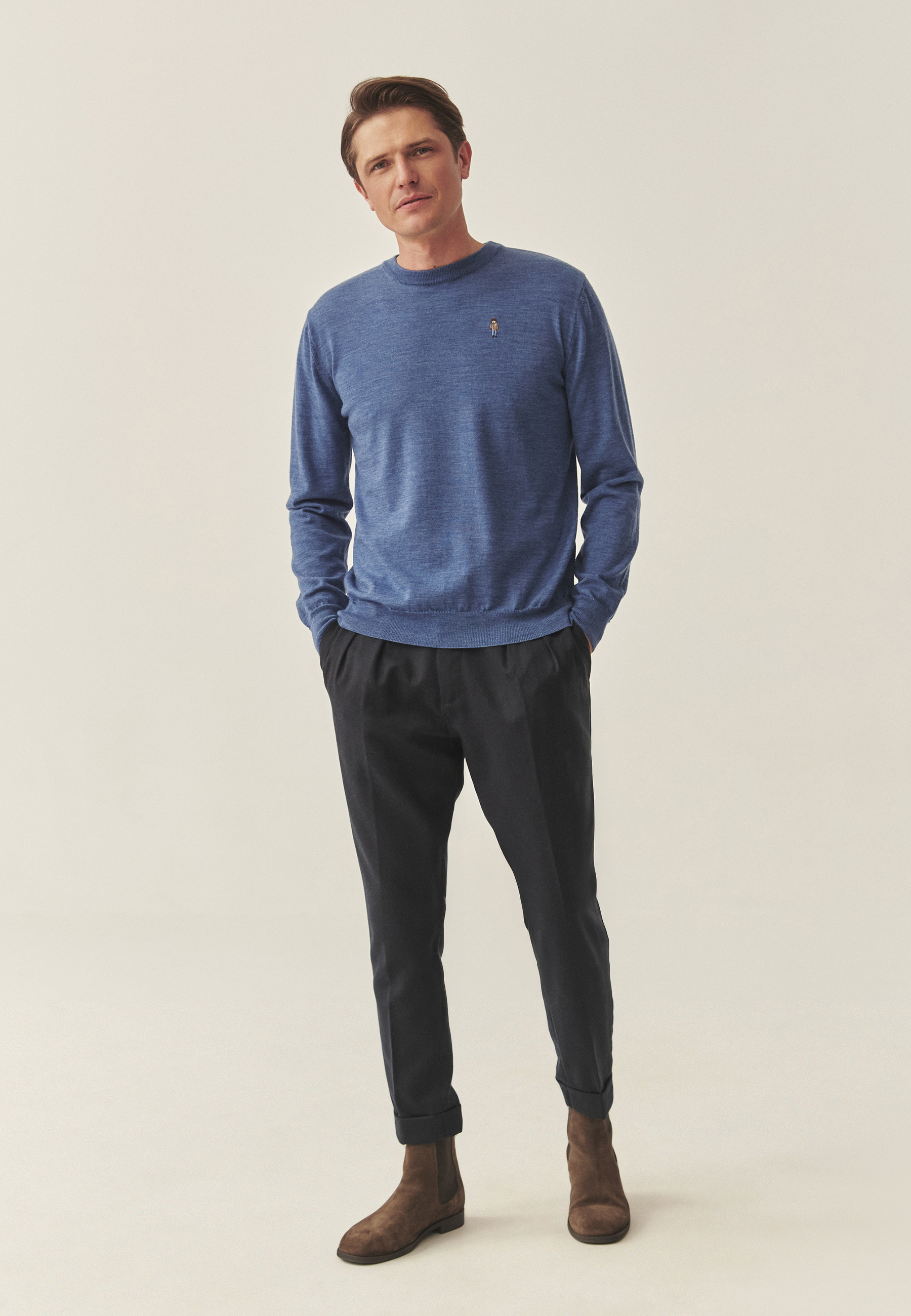 KLASYCZNY SWETER Z WEŁNY MERINO - JACK NIEBIESKI 2