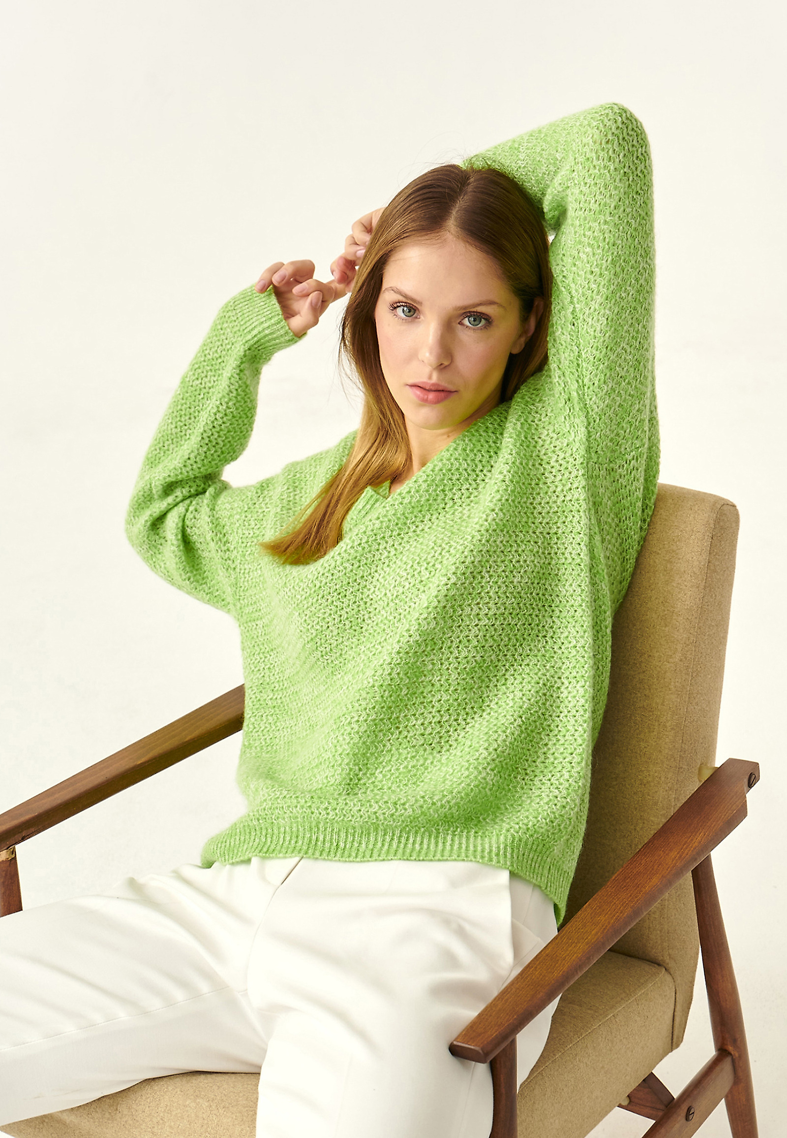 STRUKTURALNY SWETER DAMSKI LASO STRUKTURALNY SWETER DAMSKI LASO ZIELONY 86360