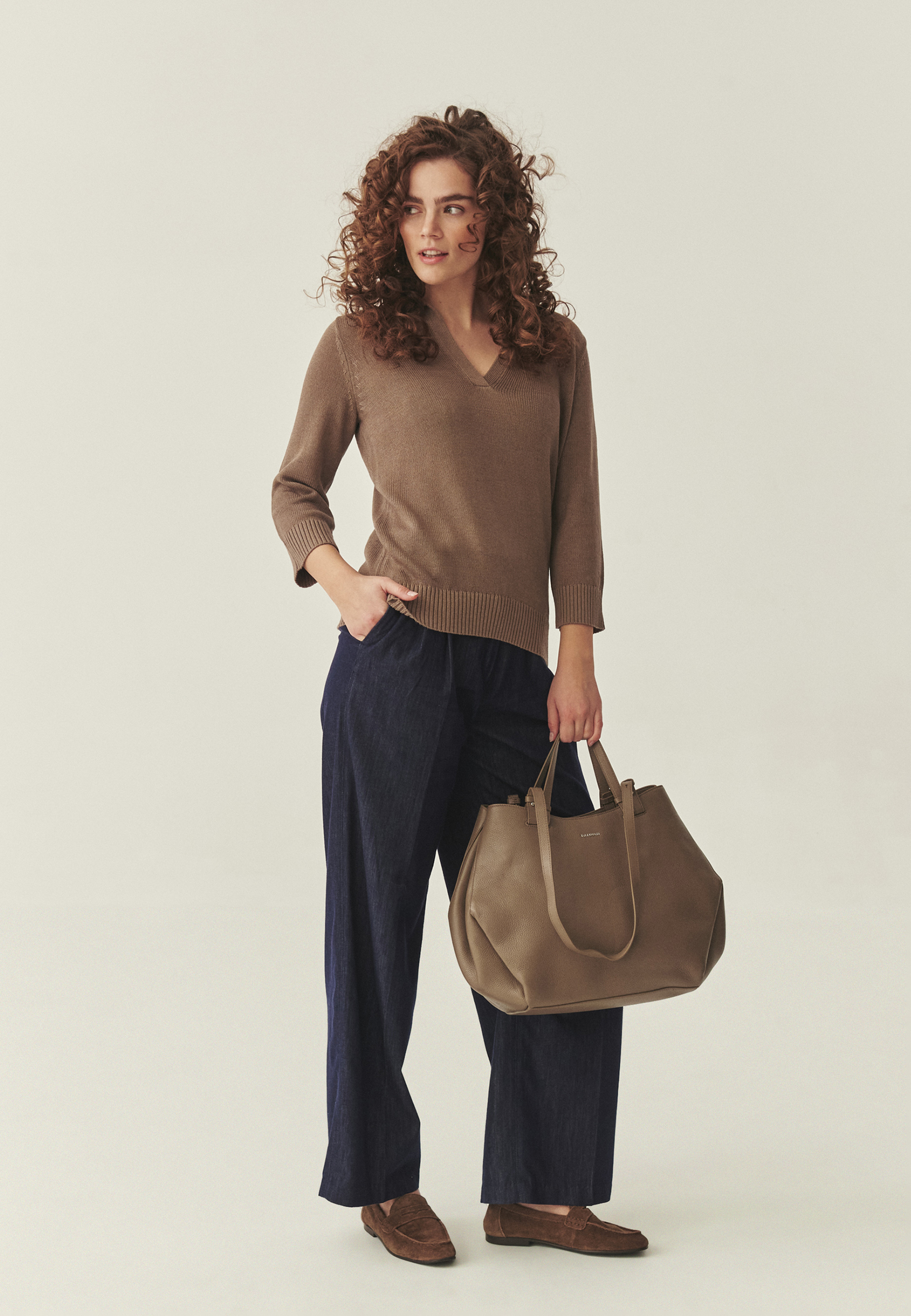 SWETER Z DOMIESZKĄ LNU - IVA BEŻOWY 2