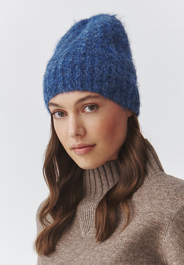KNITTED CAP WITH MELANGE PATTERN — YONISA 3 KNITTED CAP WITH MELANGE PATTERN — YONISA 3 GRANATOWY 1