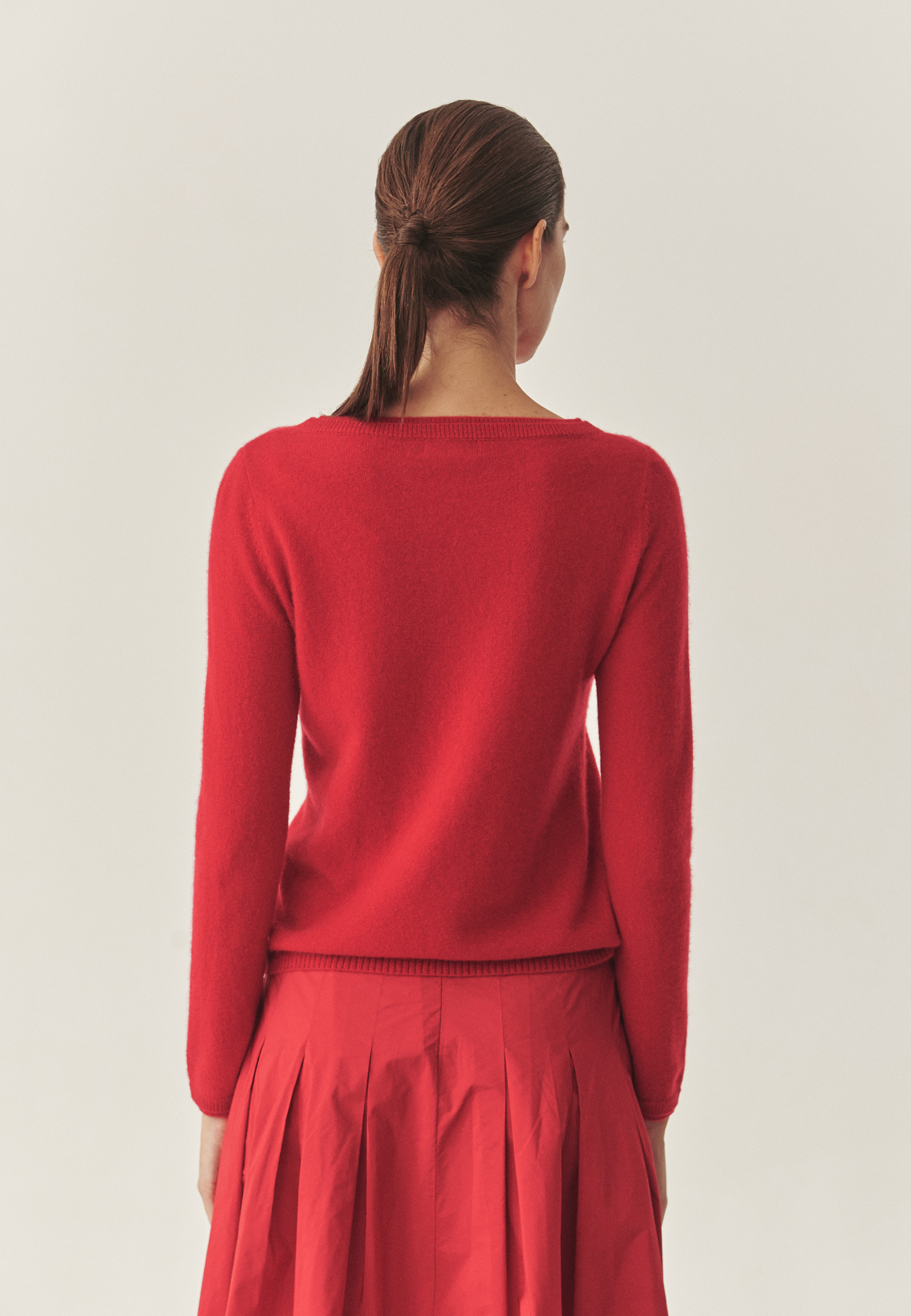 KAŠMIRSKI PULOVER Z ČOLNASTIM VRATOM - LEMON RDEČA 2