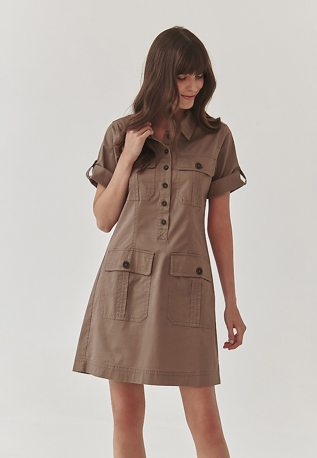 PLÁTĚNÉ KOŠILOVÉ ŠATY S VYHRNOVACÍMI RUKÁVY - SAPRITI PLÁTĚNÉ KOŠILOVÉ ŠATY S VYHRNOVACÍMI RUKÁVY - SAPRITI KHAKI 4