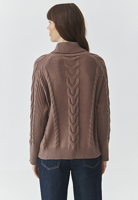LADIES' TURTLENECK JUMPER WITH STRUCTURED PATTERN — EVEREST BEIGE 2