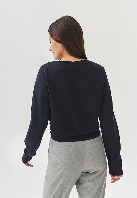 LADIES' KNITTED SWEATSHIRT WITH A ROUND NECKLINE - YOLANDA NAVY BLUE 2