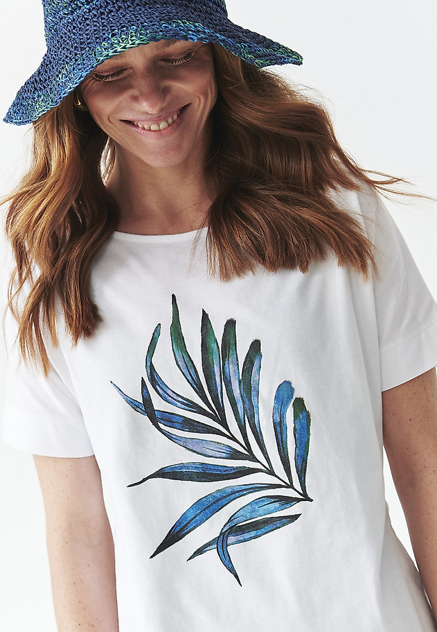 COTTON T-SHIRT WITH FLORAL PRINT - LALI 5 COTTON T-SHIRT WITH FLORAL PRINT - LALI 5 BIAŁY 1