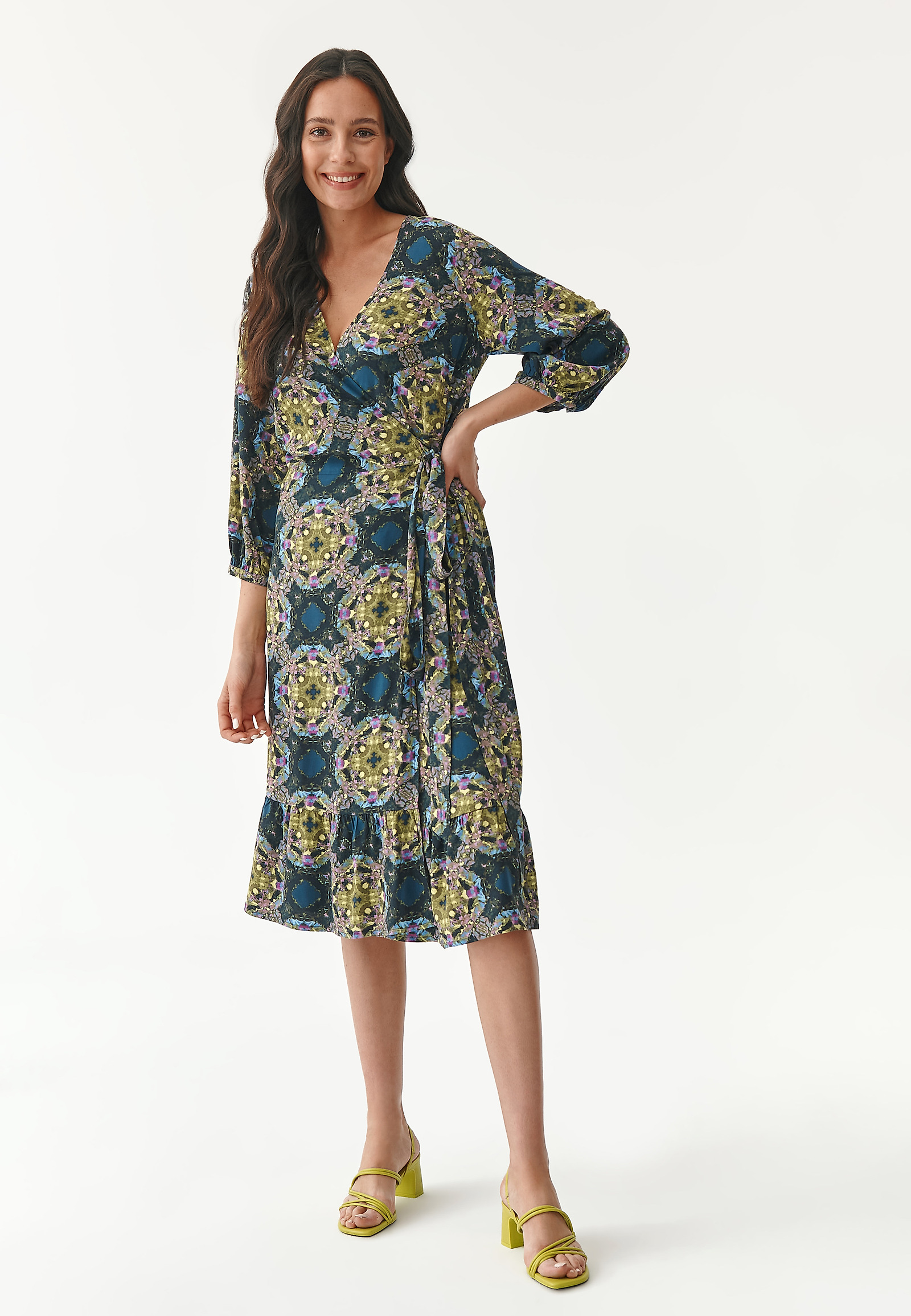 LADIES' WRAP DRESS WITH FRILLS ESTIMI LADIES' WRAP DRESS WITH FRILLS ESTIMI MULTICOLOR 80808