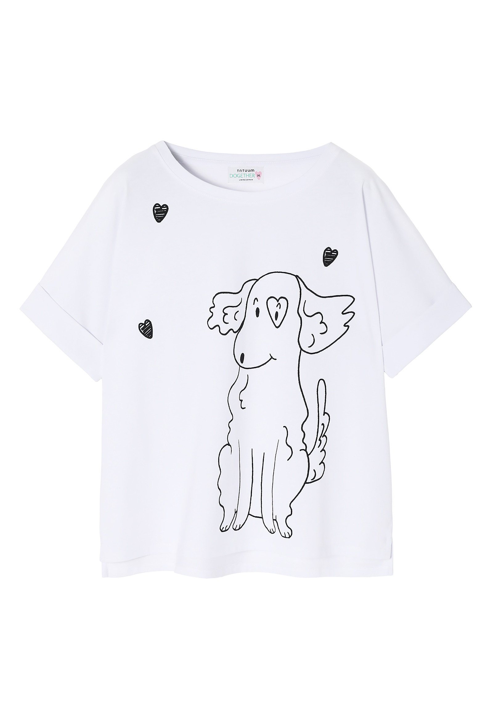 SWOBODNY T-SHIRT DAMSKI Z LINEARNYM MOTYWEM PSA - LIKE SWOBODNY T-SHIRT DAMSKI Z LINEARNYM MOTYWEM PSA - LIKE BIAŁY 103231