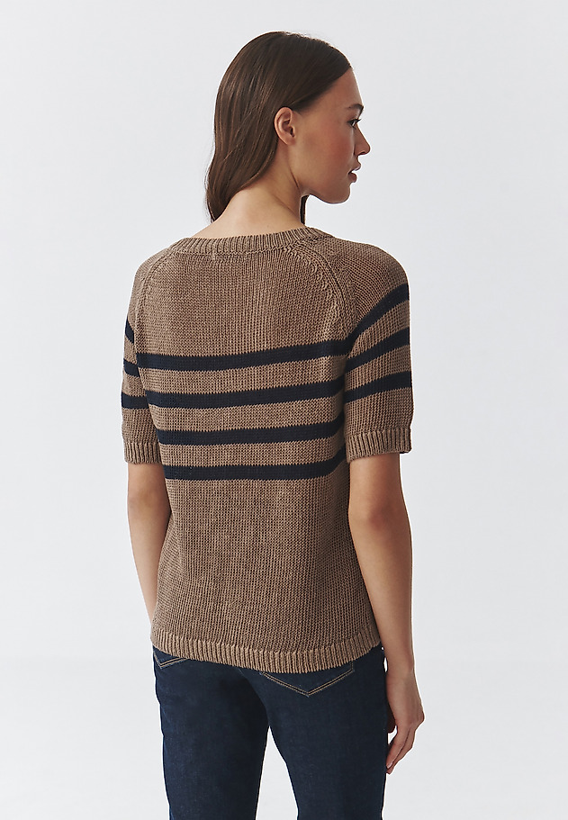 LADIES' LINEN CROSS-STRIPED JUMPER — ELEA LADIES' LINEN CROSS-STRIPED JUMPER — ELEA BRĄZOWY 3